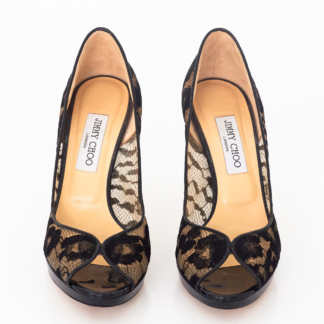 Peep Toe Jimmy Choo Luna Lace Preto Tam.40