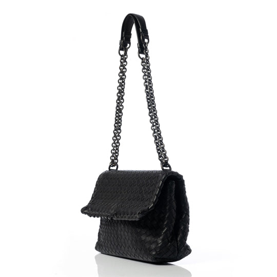 Bolsa Bottega Veneta Intreciatto Preta c/ Aba Flap