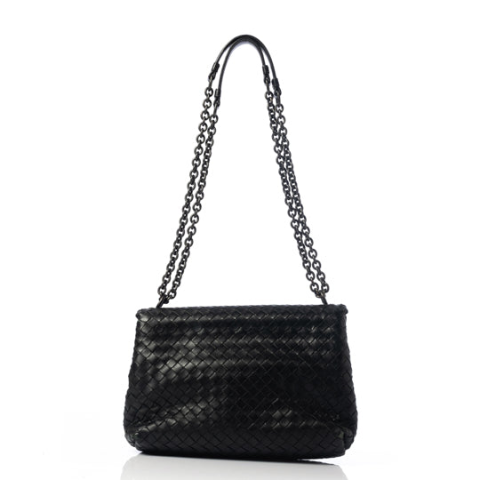 Bolsa Bottega Veneta Intreciatto Preta c/ Aba Flap