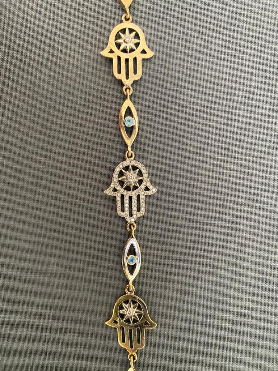Pulseira Guerreiro Hamsa Ouro Amarelo 18k e Diamantes