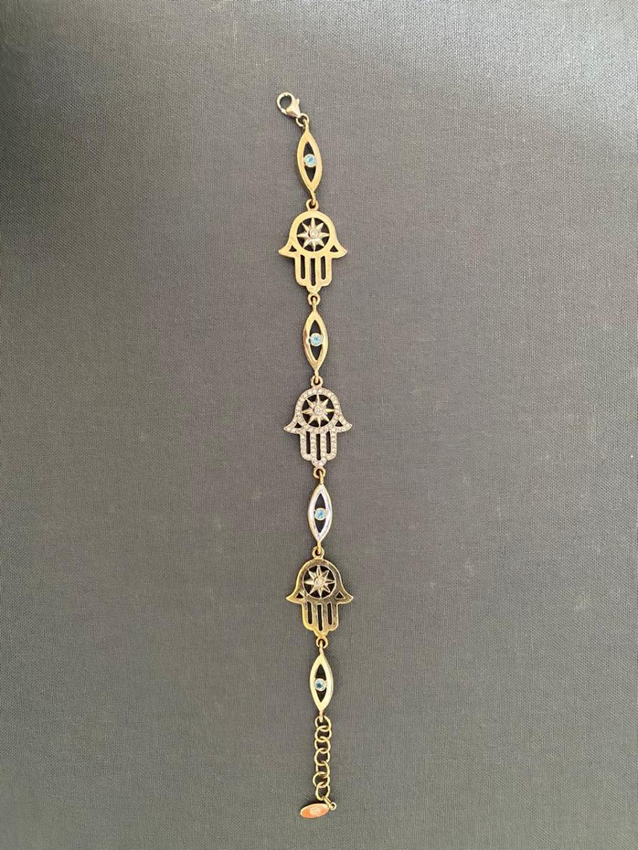 Pulseira Guerreiro Hamsa Ouro Amarelo 18k e Diamantes