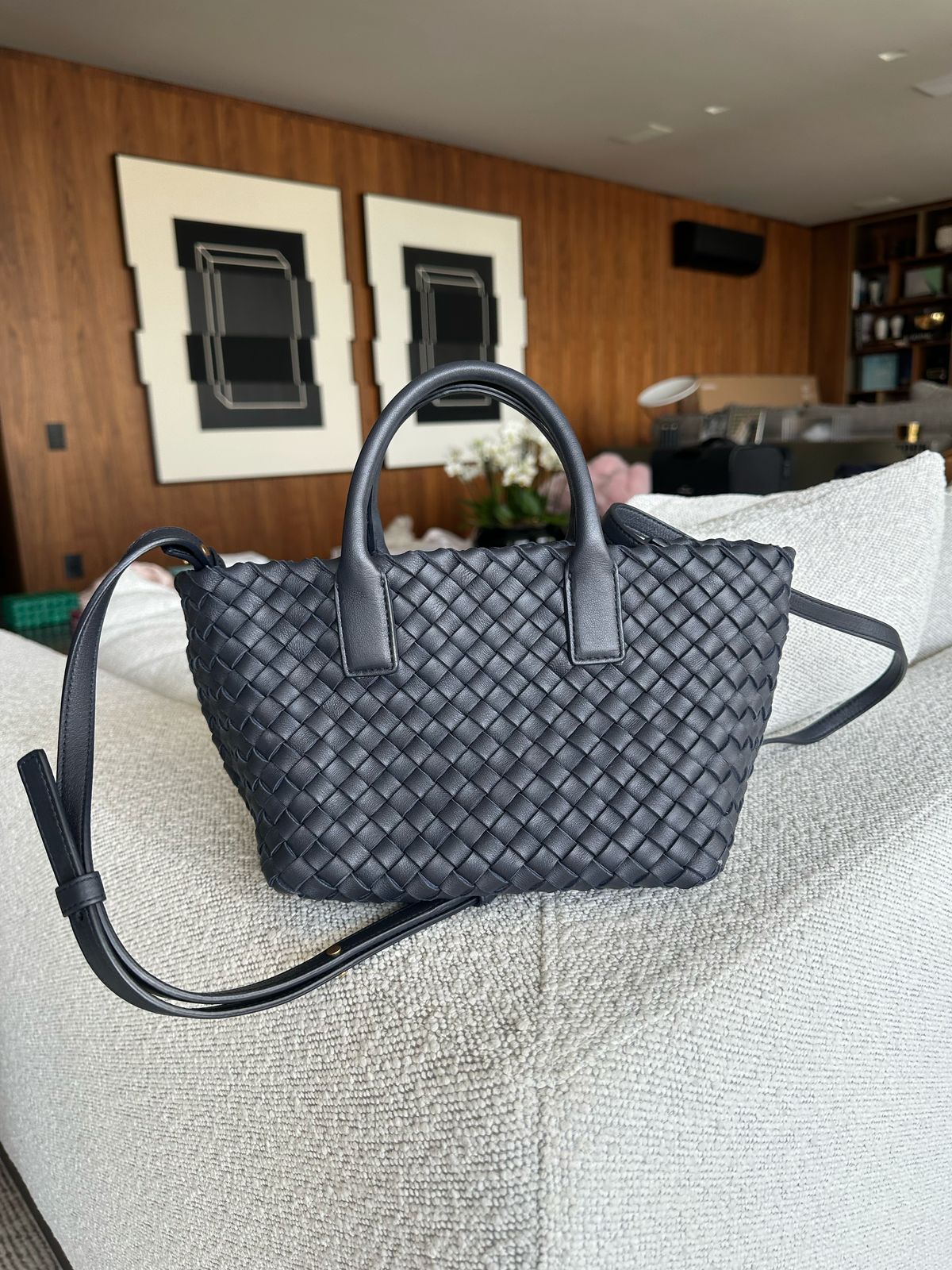 Bolsa Bottega Veneta Mini Cabat Azul Marinho