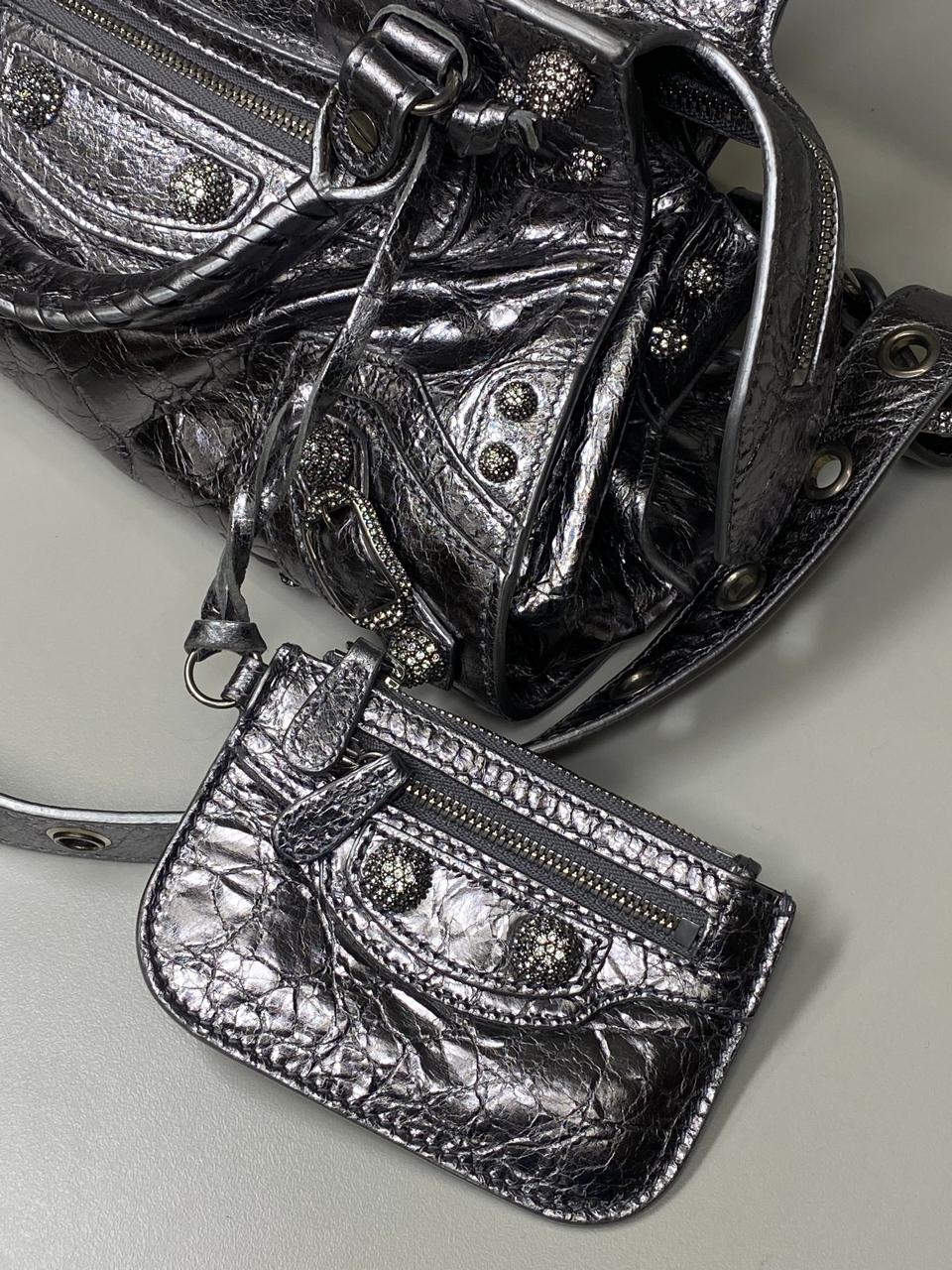 Bolsa Balenciaga Neo Cagole Prata Strass