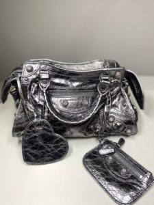 Bolsa Balenciaga Neo Cagole Prata Strass