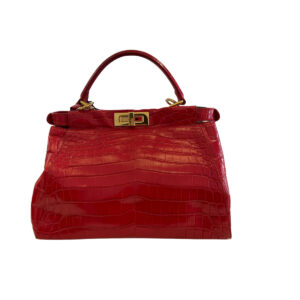Bolsa Fendi Pekaboo Vermelha Couro Croco