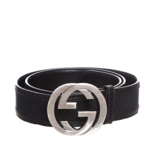 Cinto Gucci GG Azul Marinho e Couro Preto