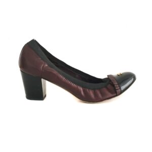 Sapato Chanel Ruffle Cap Toe Elastic Couro Marsala Tam. 40