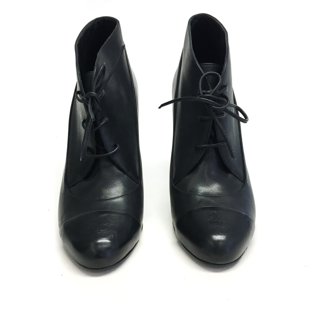Bota Chanel Ankle Boot Preta Couro Tam. 38,5