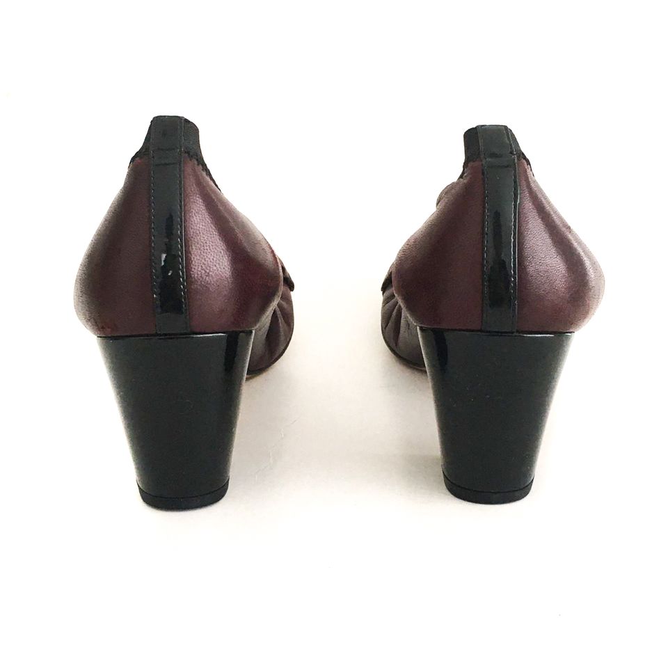 Sapato Chanel Ruffle Cap Toe Elastic Couro Marsala Tam. 40