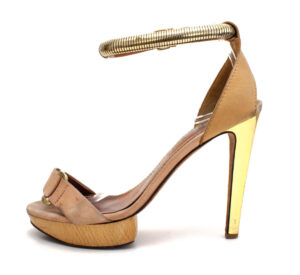 Sandália Lanvin Marrom Canela e Dourado Tam. 38,5