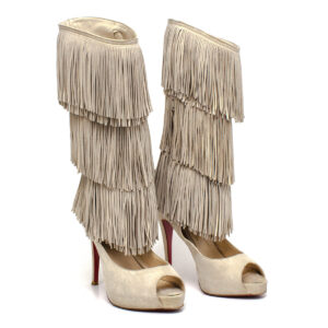 Bota Louboutin Fringe Cutout Boots Off White Tam. 38