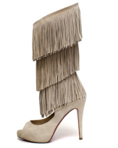 Bota Louboutin Fringe Cutout Boots Off White Tam. 38