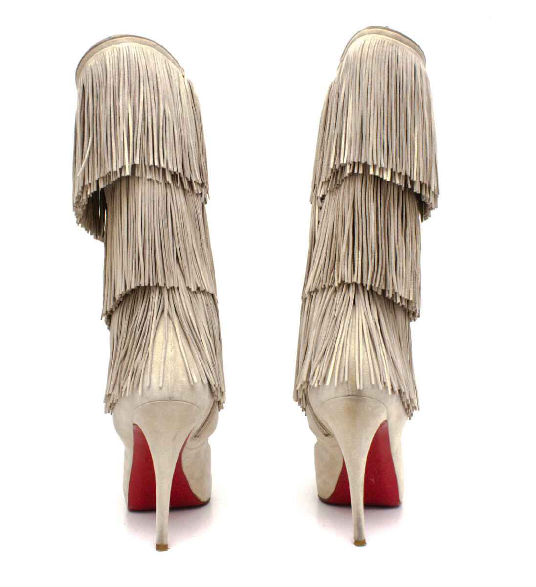 Bota Louboutin Fringe Cutout Boots Off White Tam. 38