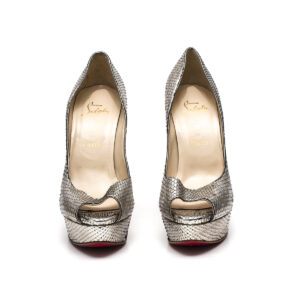 Sapato Peep Toe Louboutin Phyton Prata Tam. 38,5