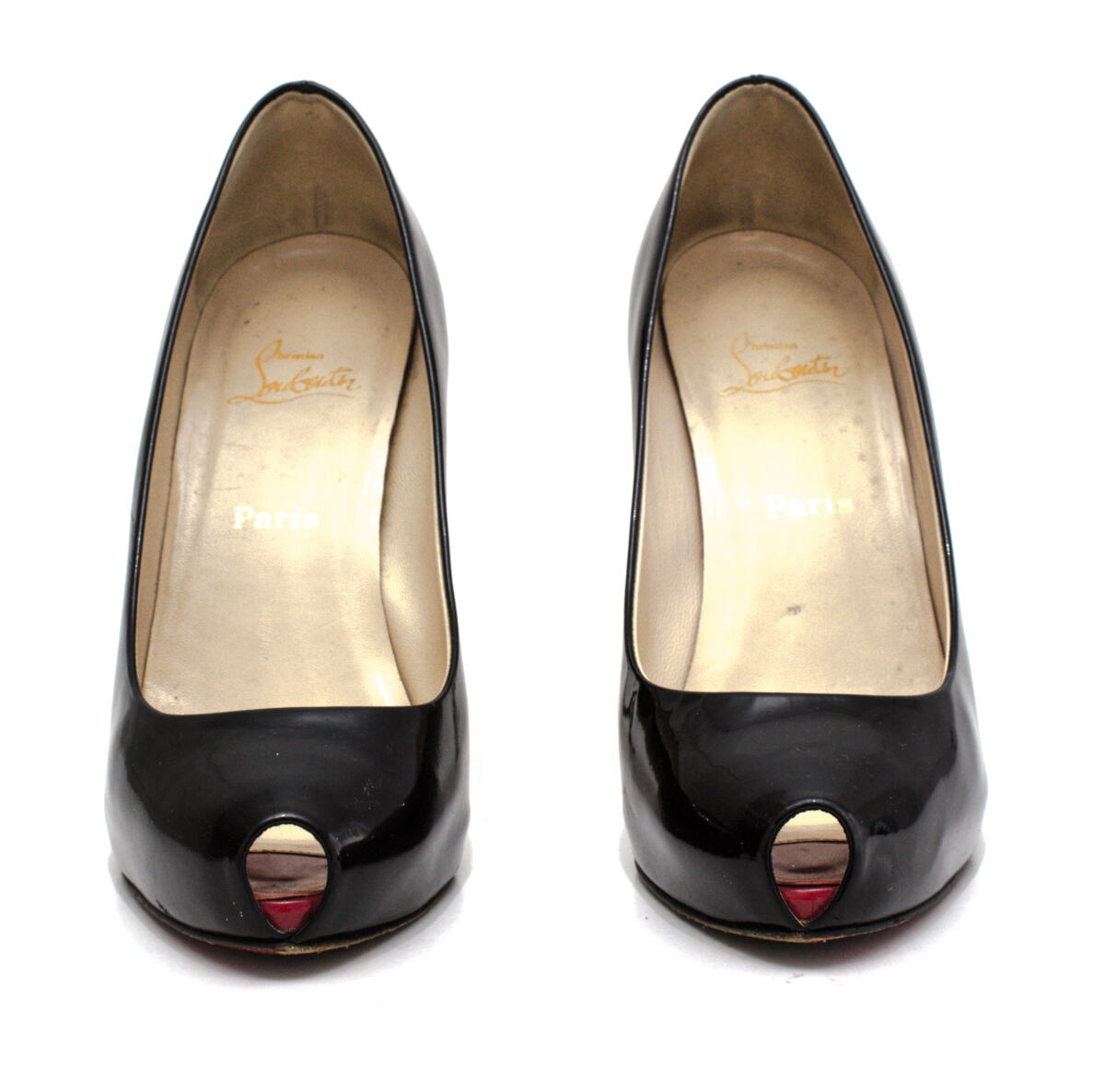 Sapato Louboutin Peep Toe Preto Verniz Tam. 38,5
