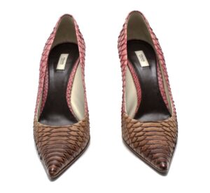 Scarpin Prada Phytton Rosa e Marrom Tam. 38,5