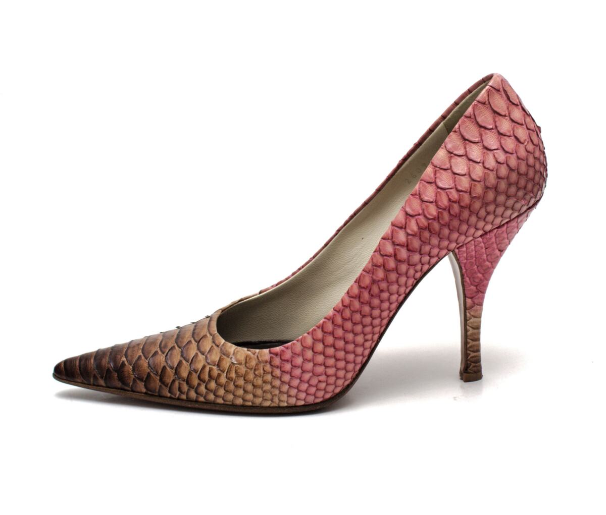 Scarpin Prada Phytton Rosa e Marrom Tam. 38,5