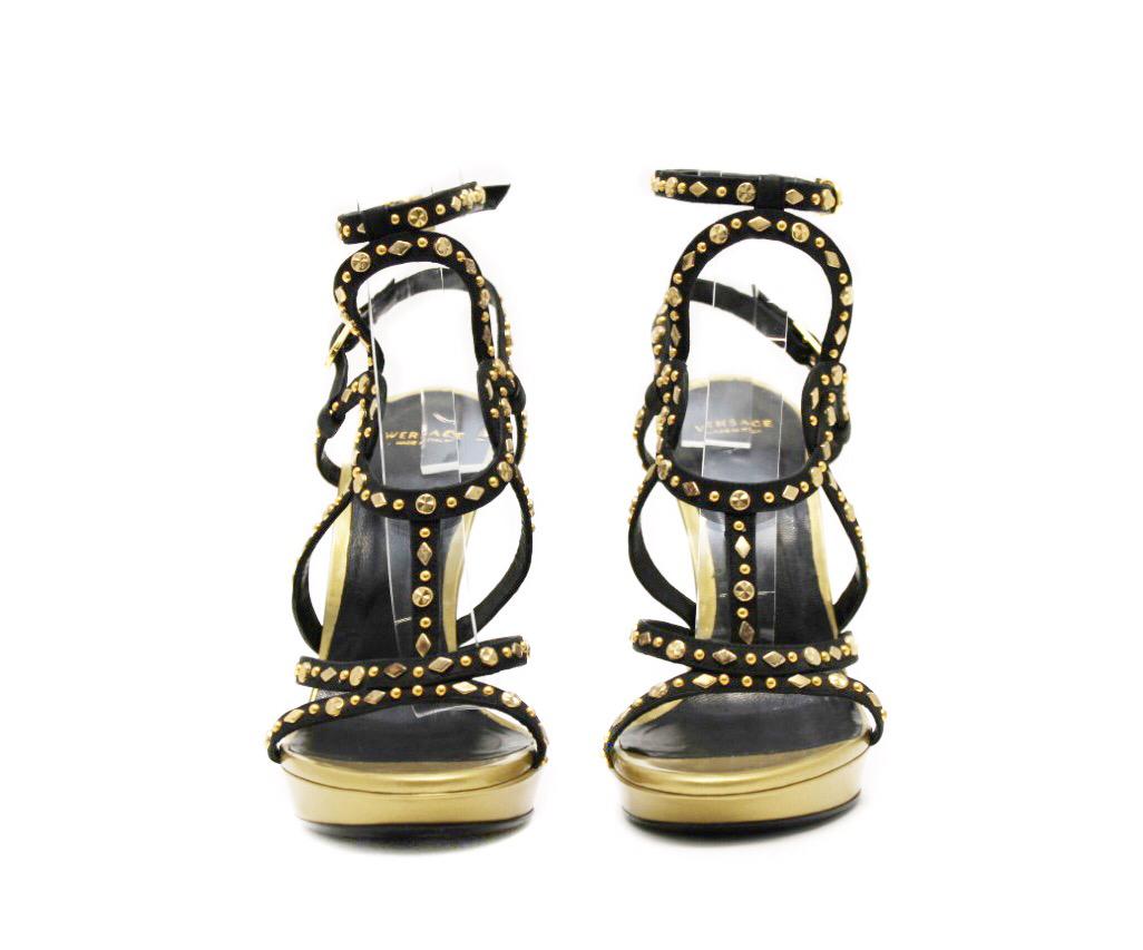 Sandália Versace Preta e Dourada Tam. 38,5